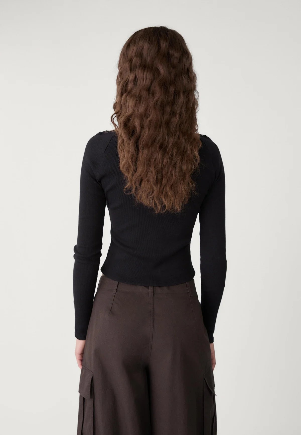Polo Lace Trim Rib Top // Black