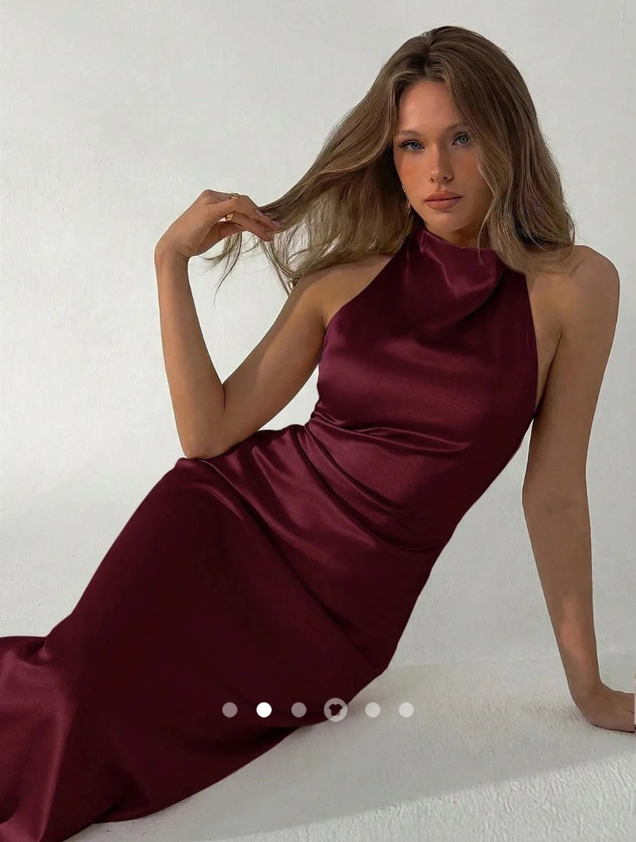 Draped Bodycon Backless Dress // Burgundy