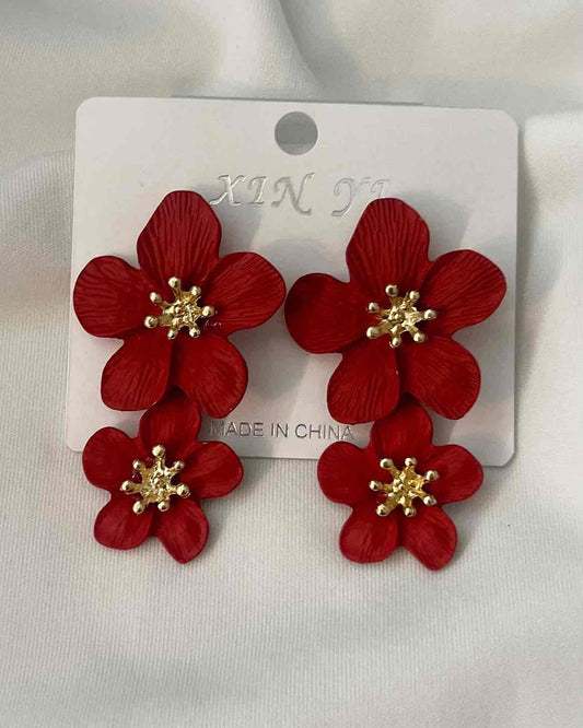 Double Flower Earrings // Red