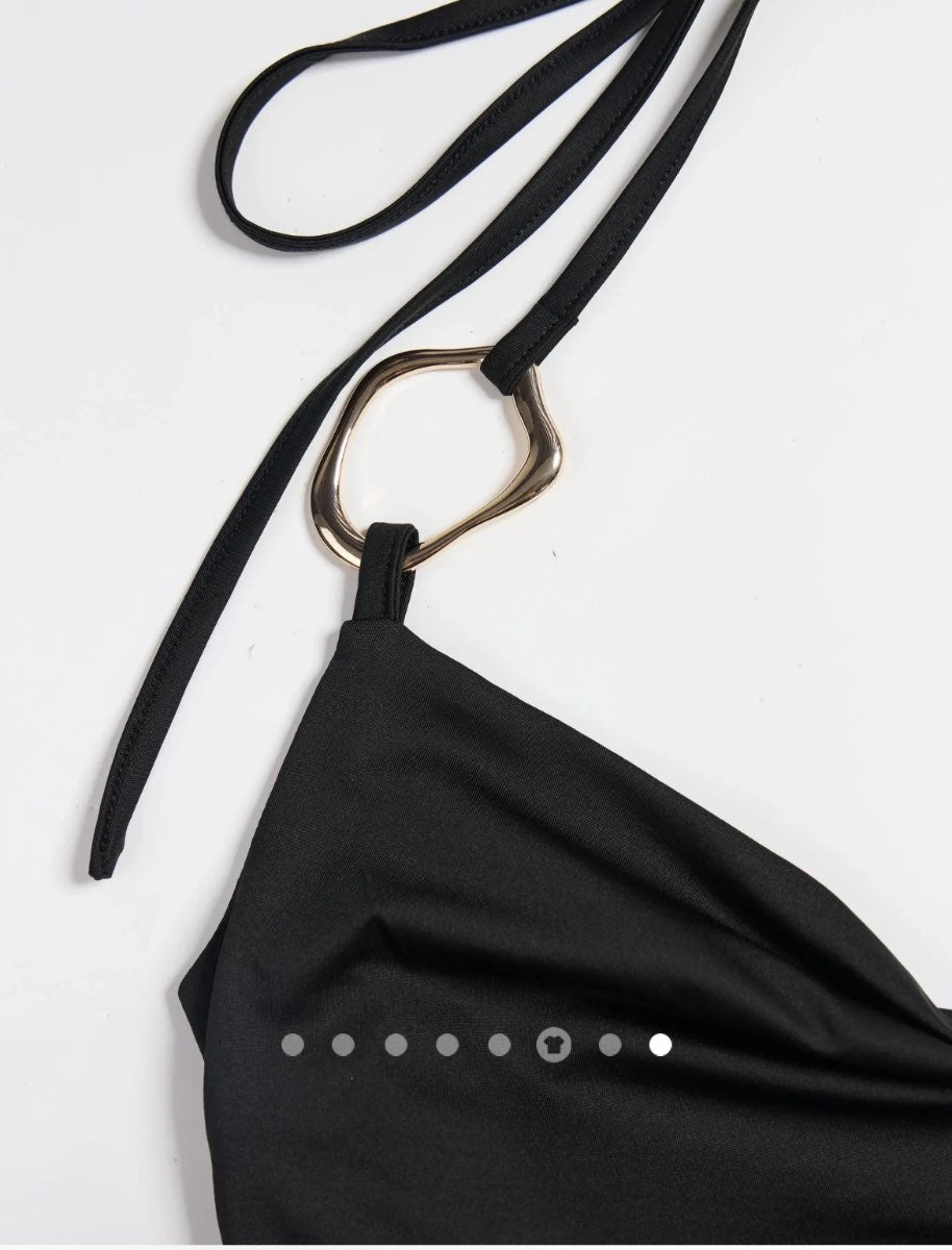 Metallic Decor Halter Top // Black