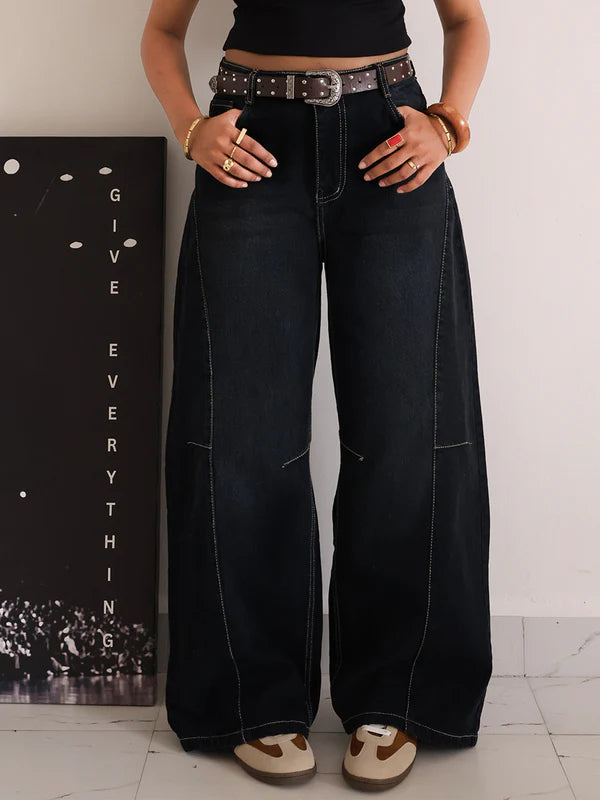 Panelled Wide Leg Jeans // Eclipse Black