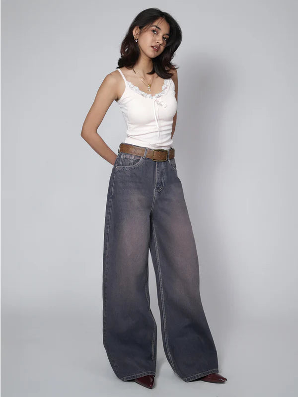 Washed Wide Leg Jeans // Burnt Blue