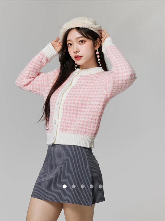 Color Block Knit Cardigan // Pink