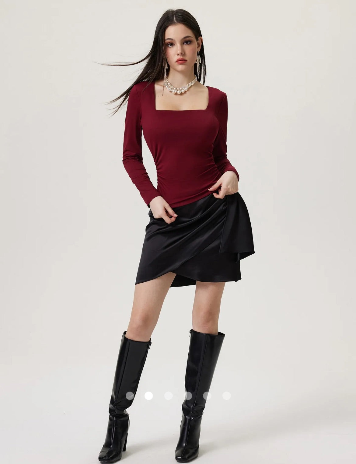 Gathered Square Neck Top // Burgundy