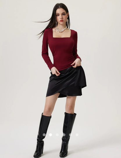 Gathered Square Neck Top // Burgundy