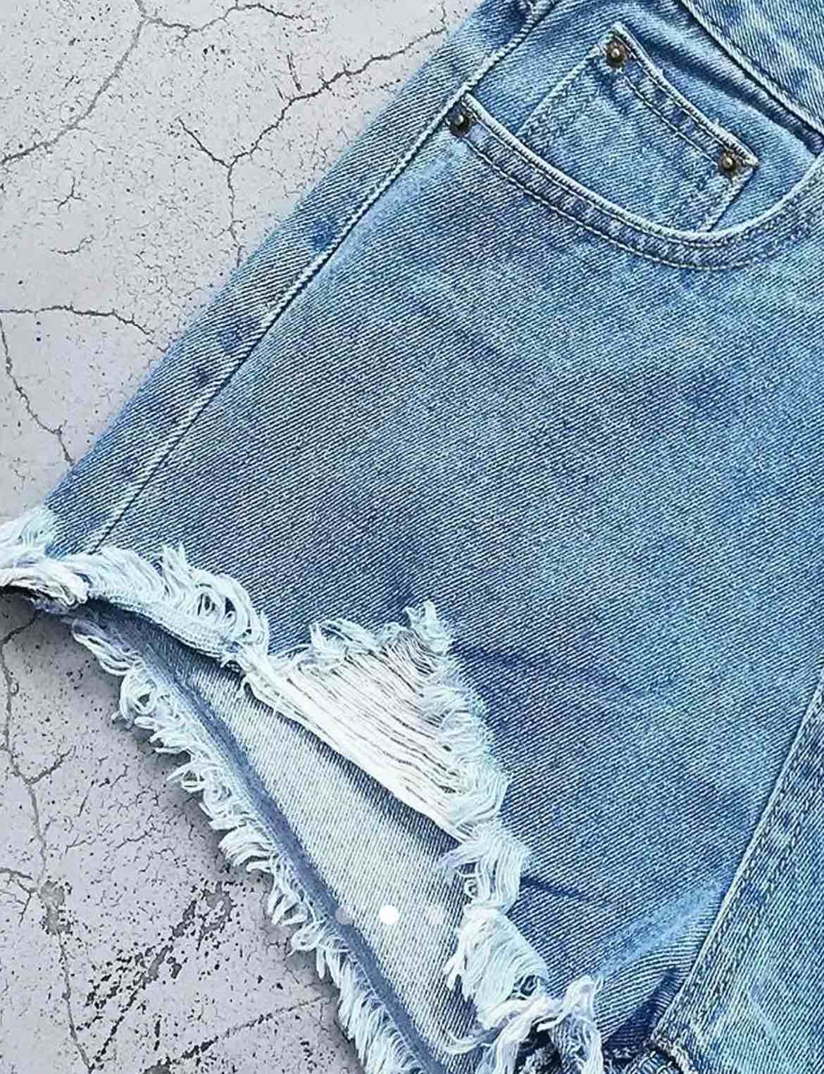 Ripped Denim Wide Leg Shorts // Blue
