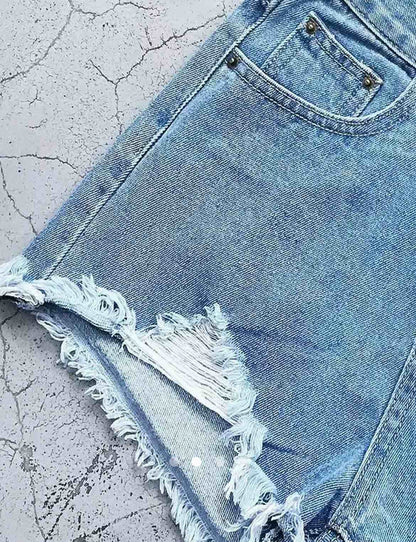 Ripped Denim Wide Leg Shorts // Blue