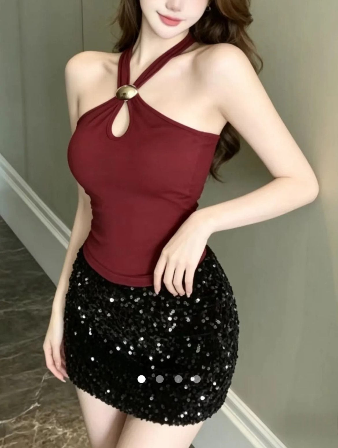 Metallic Decor Halter Top // Burgundy