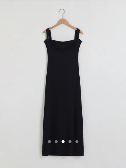 Square Neck Backless Dress // Black