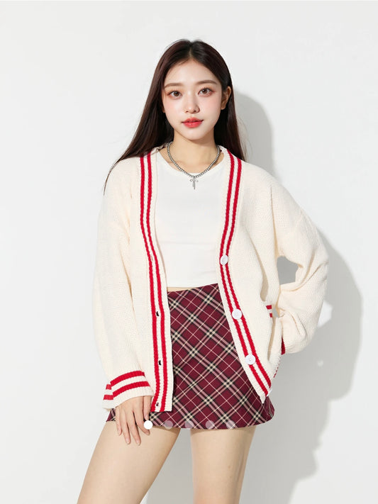 Color Block Knit Cardigan // Beige