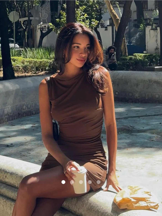 Open Back Mini Dress // Brown