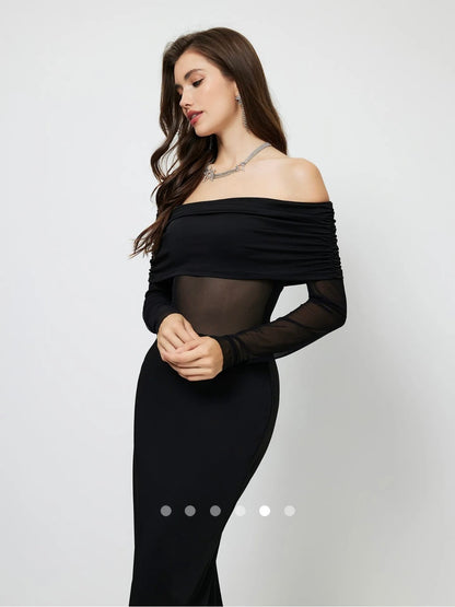 Off-Shoulder Sheer Dress // Black