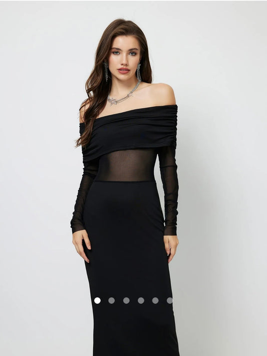 Off-Shoulder Sheer Dress // Black