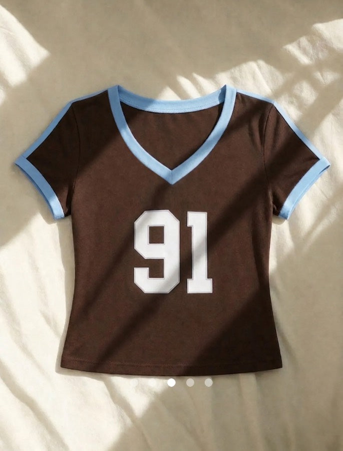 Contrast Pullover T-Shirt // Brown Blue