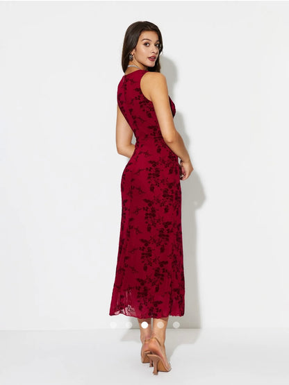 Floral Printed Bodycon Dress // Burgundy