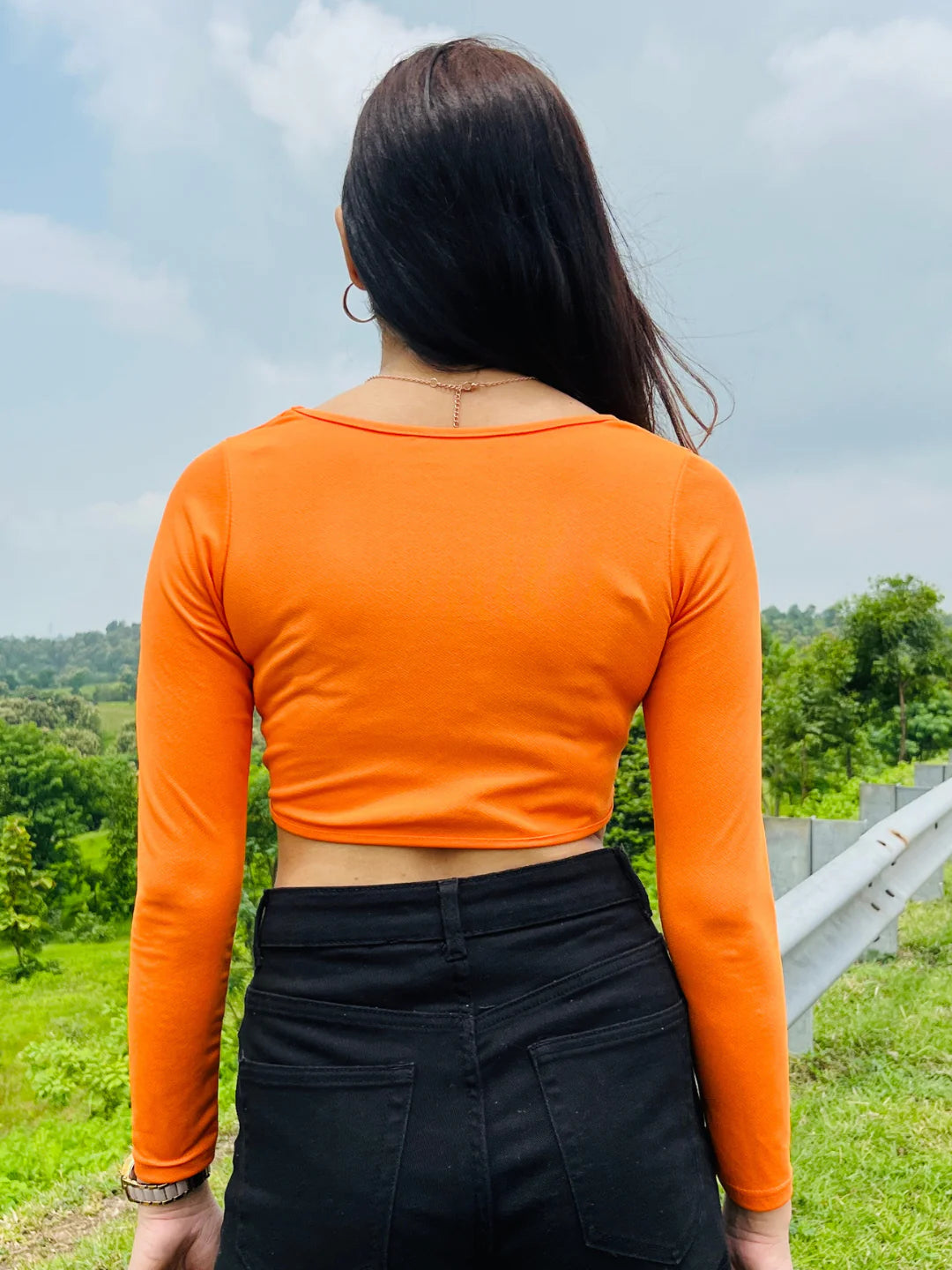 Cotton Stretchable Corset Crop Top // Orange