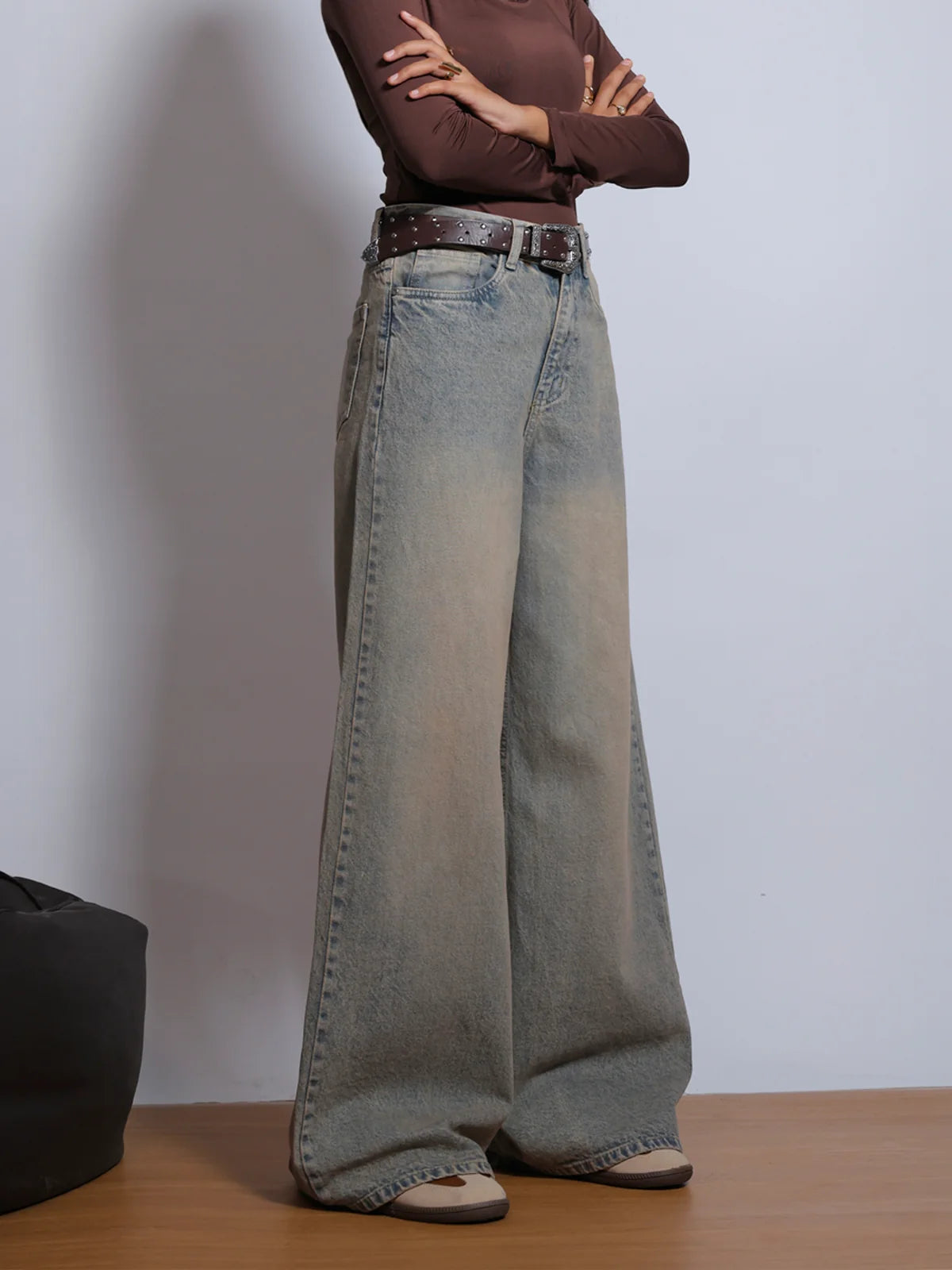 80s Dust Blue // Washed Super Wide Leg Jeans