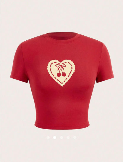 Heart Printed Tee // Red