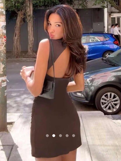 Open Back Mini Dress // Brown