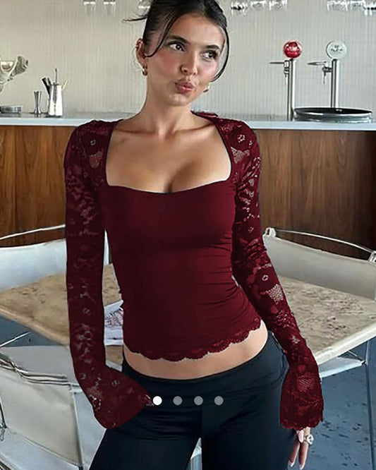 Lace Trimmed Top // Burgundy