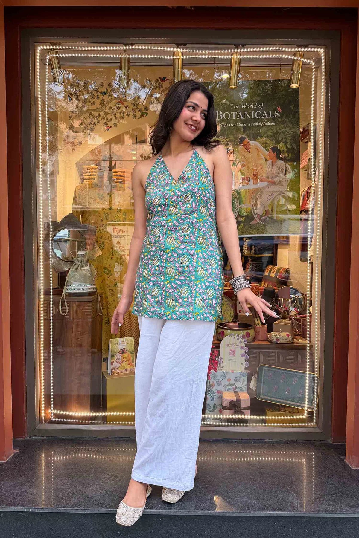 Jalebi Halter Neck Short Kurti // Green