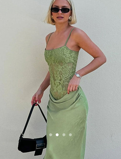 Lace Trimmed Dress // Green
