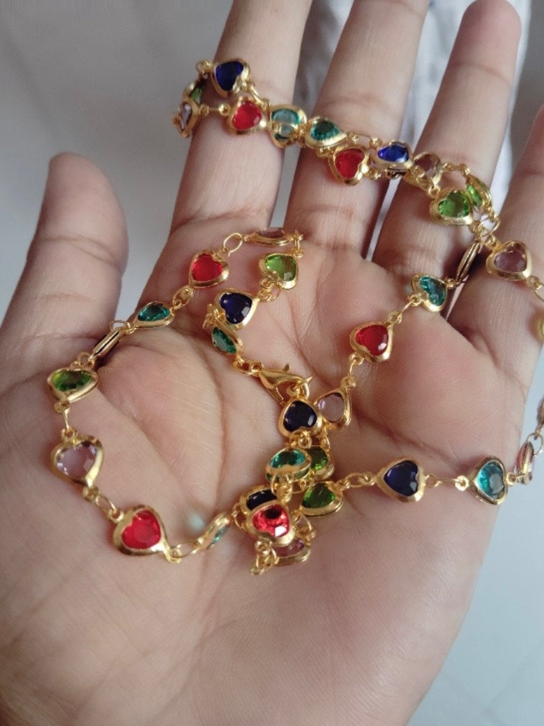 Pinteresty Multicolor Heart Necklace // Gold