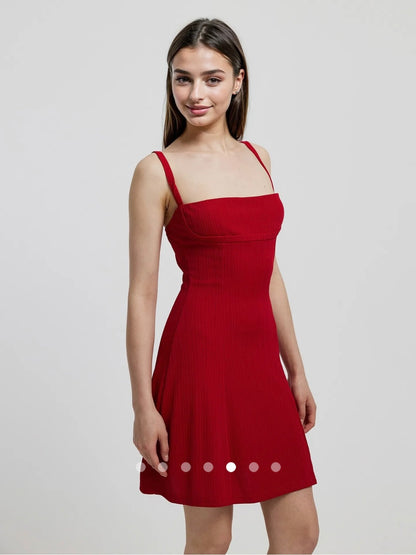 Square Neck Mini Dress // Red