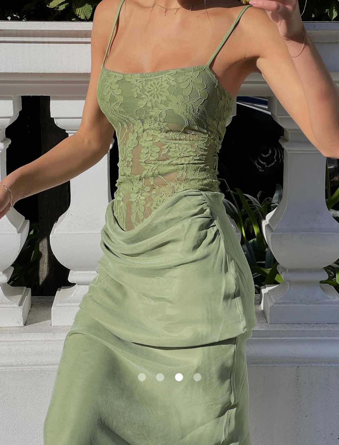 Lace Trimmed Dress // Green