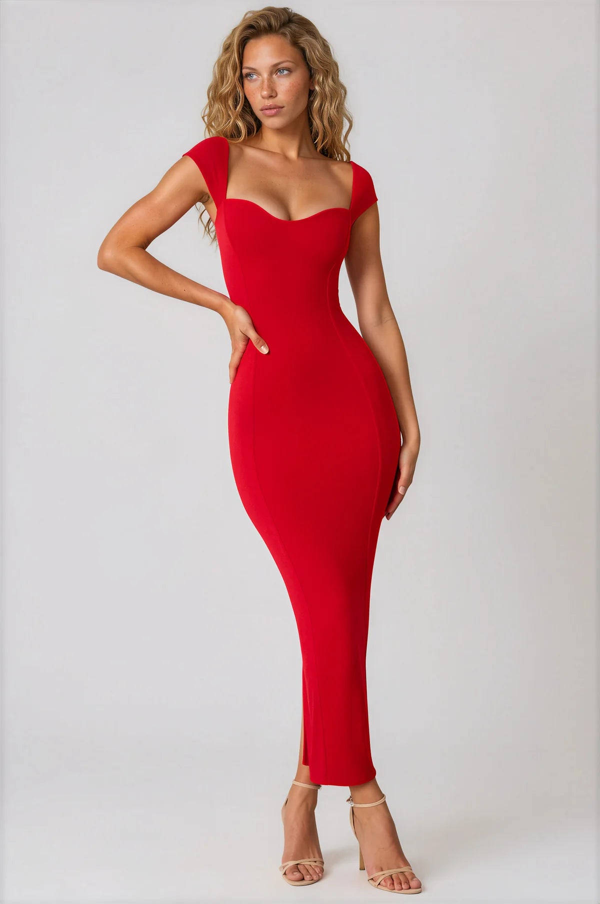 Sweetheart Neck Maxi Dress // Red