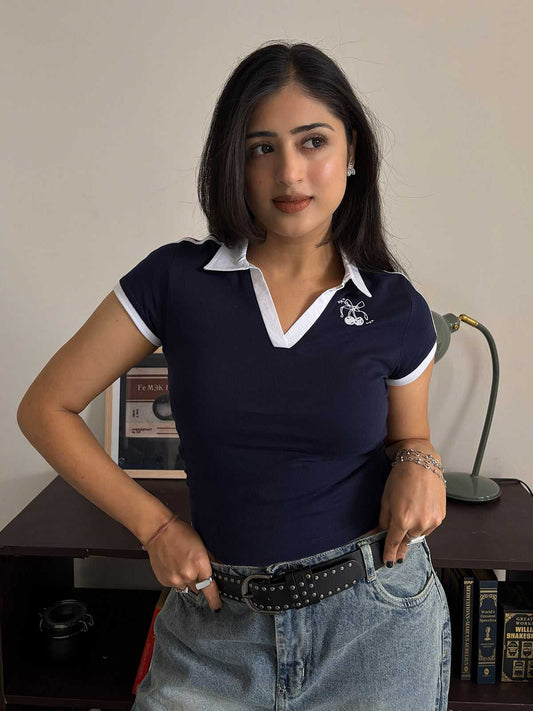 Detail Embroidered Polo Tee // Navy Contrast