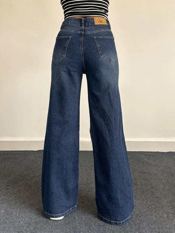 Luxe Cat Whisker Stretchable Wide Leg Jeans // Vintage Blue