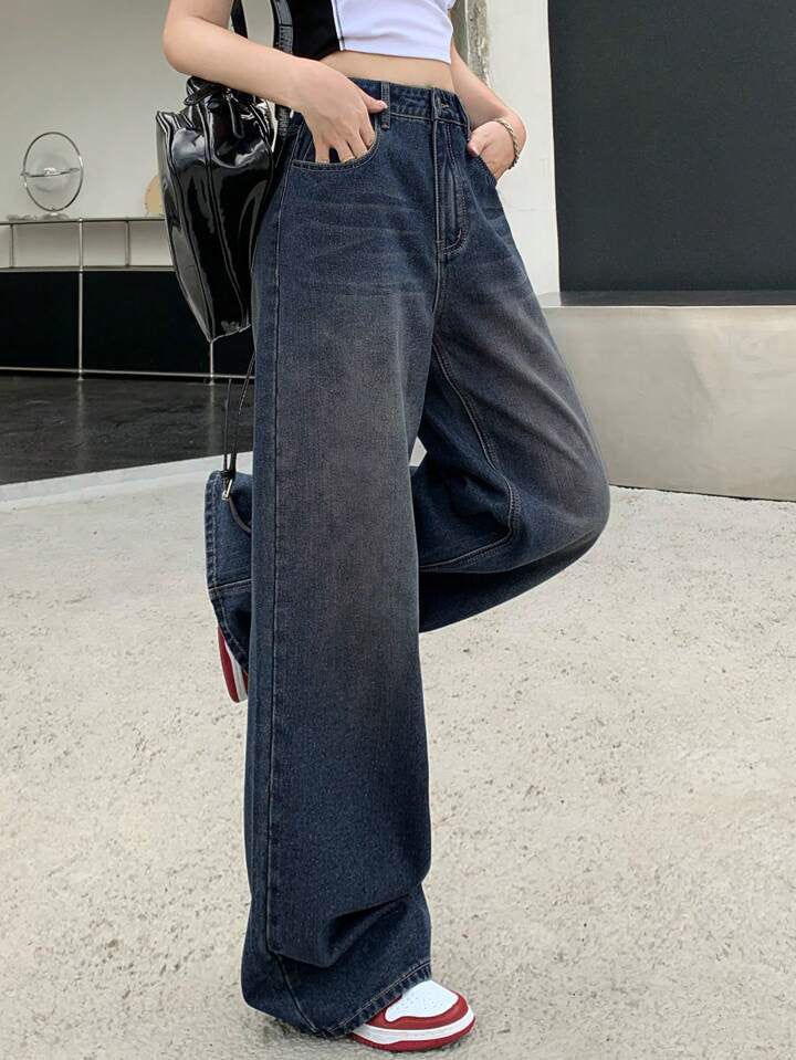 Washed Super Wide Leg Jeans // Deep Space Blue