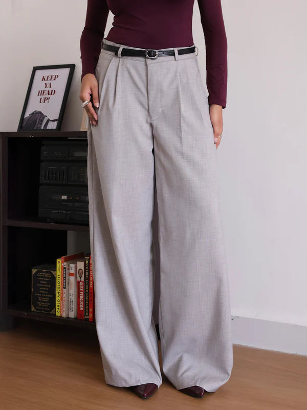 Belted Wide Leg Korean Pant // Oat Milk