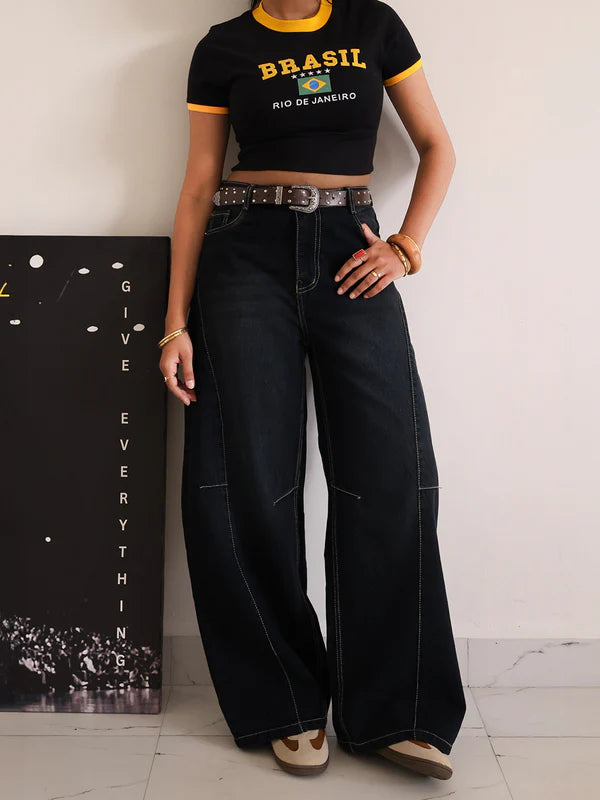 Panelled Wide Leg Jeans // Eclipse Black