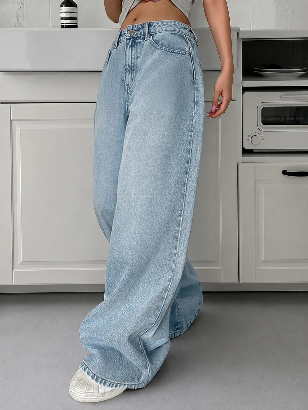 80s Ice Blue // Washed Super Wide Leg Jeans