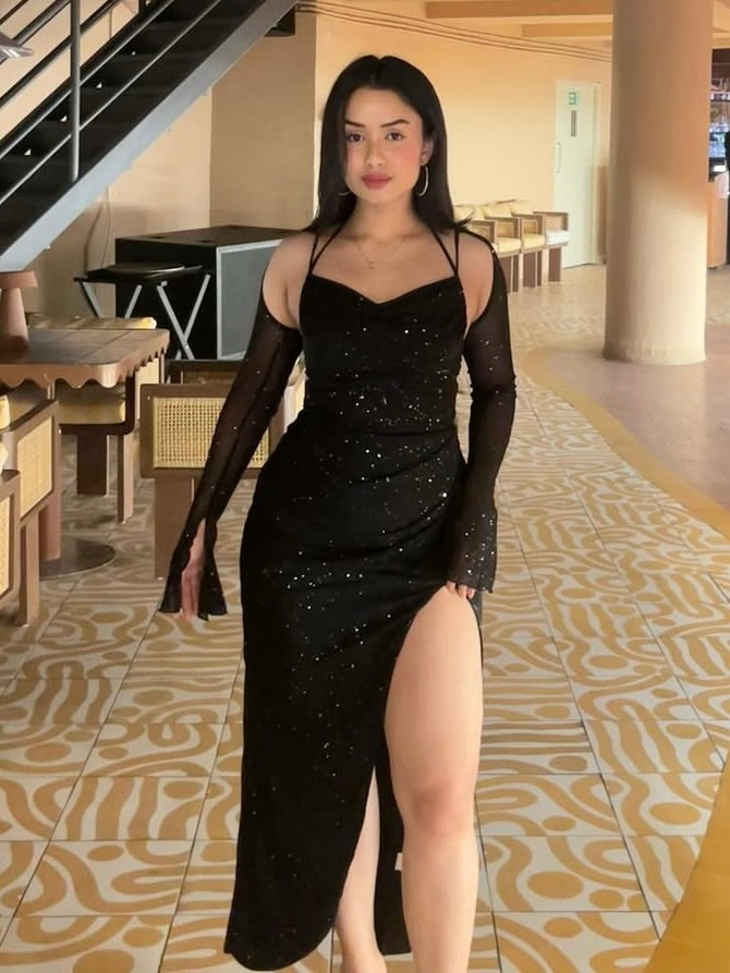 Slit Shimmer Dress // Black