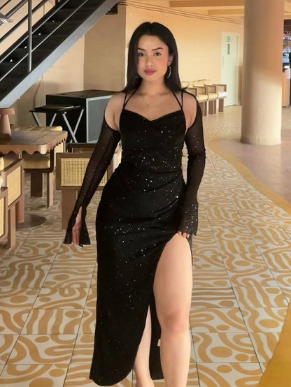 Slit Shimmer Dress // Black