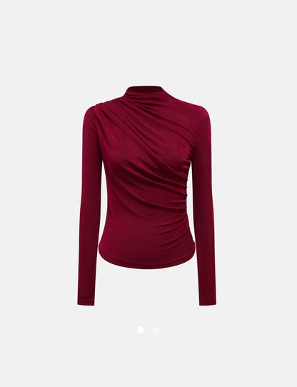 Draped High Neck Top // Burgundy