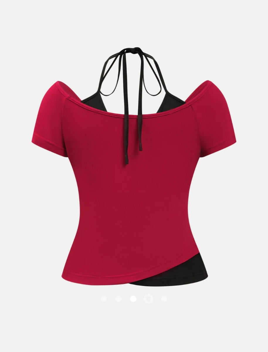 Fake 2pc Pullover T-Shirt // Red