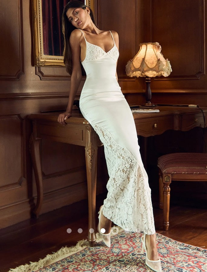 Asymmetric Slip Dress // White