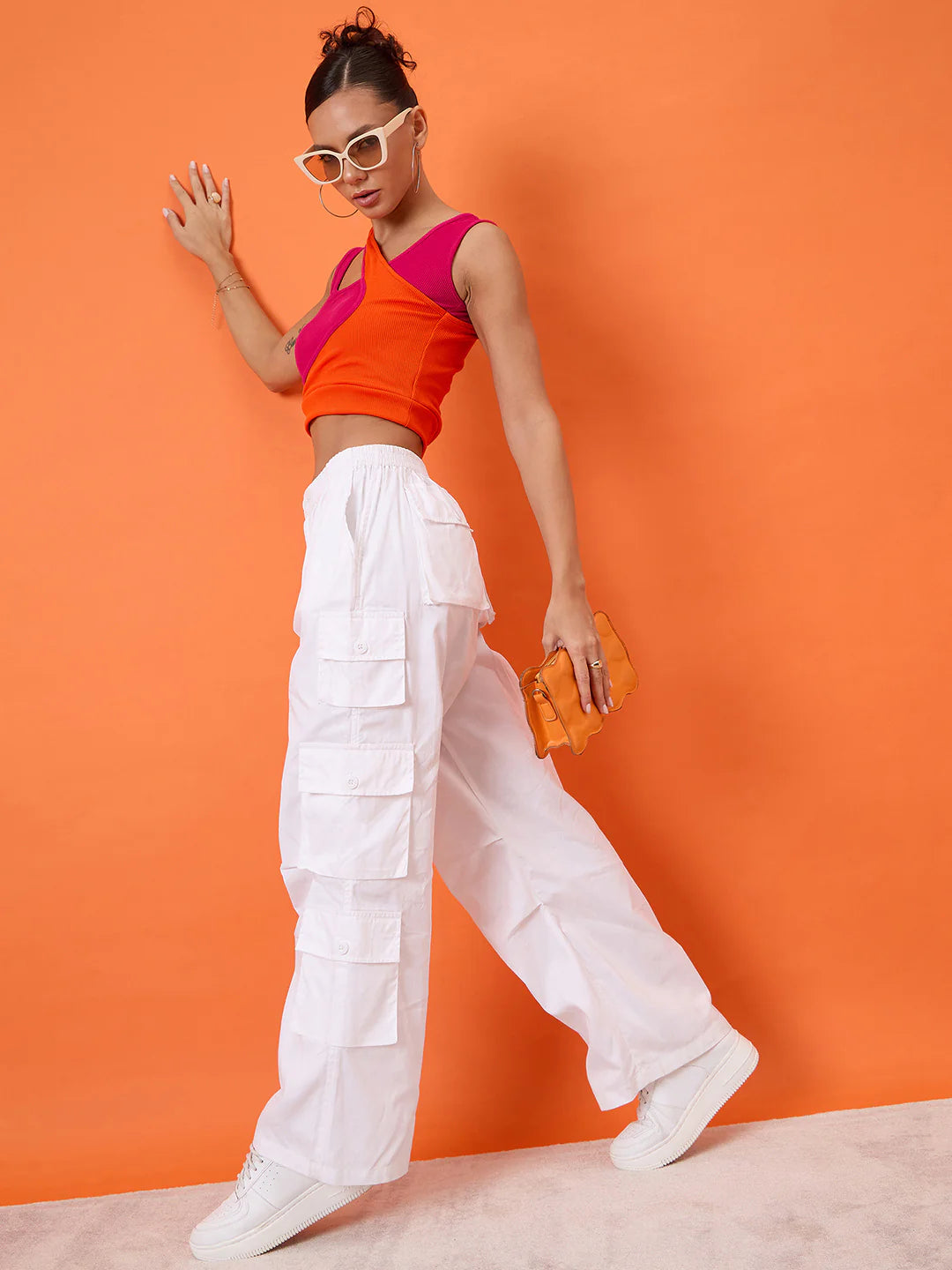 Stretchable Dual-Ribbed Top // Pink & Orange