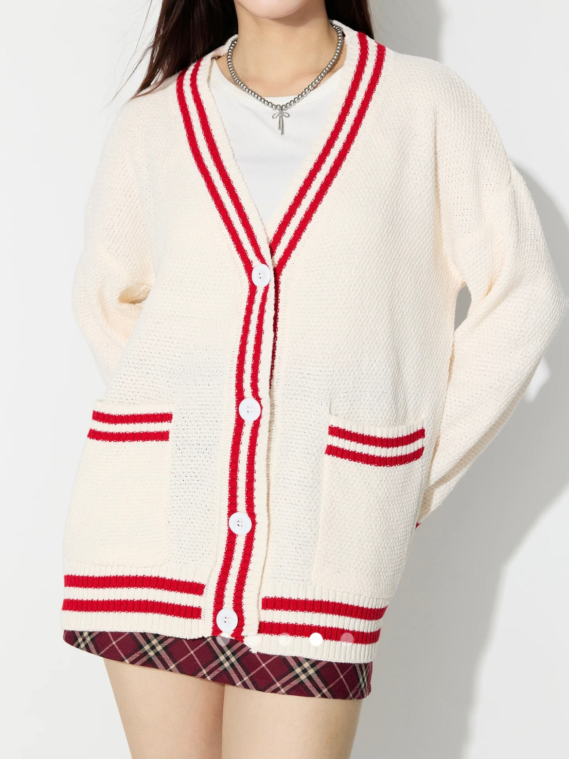 Color Block Knit Cardigan // Beige