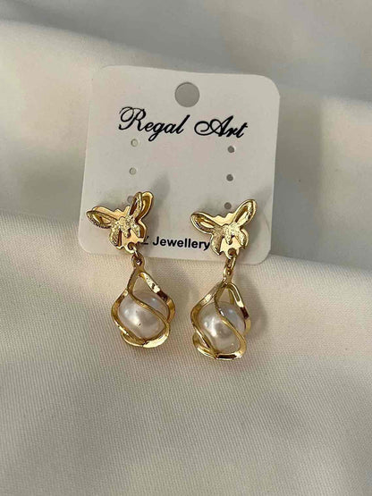 Butterfly Pearl Earrings // Rose Gold