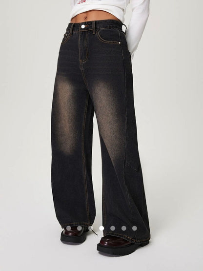 Vintage High Waist Wide Leg Jeans // Black