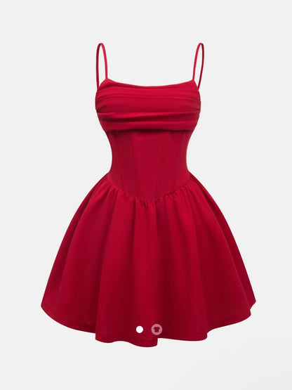 Gathered A-line Dress // Rich Red