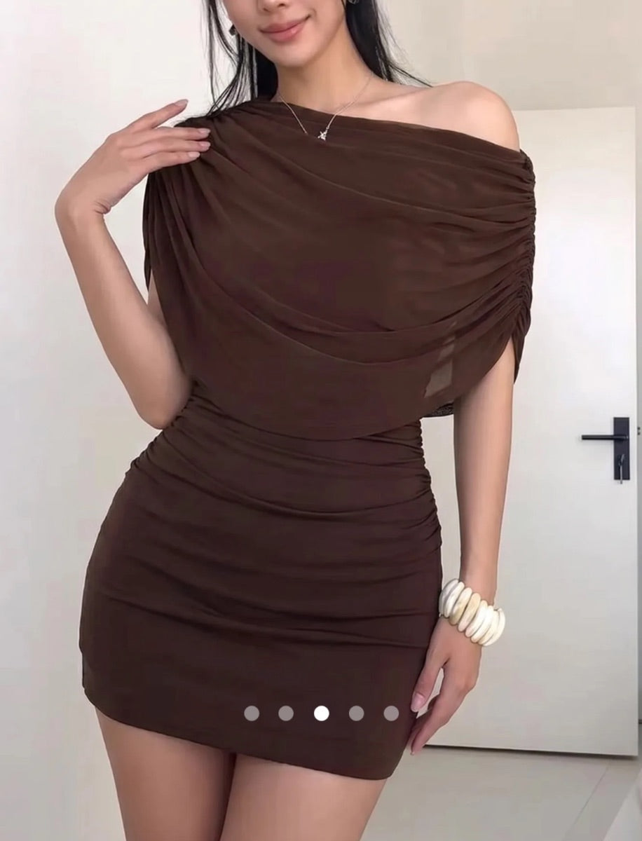 Gathered Bodycon Dress 002 // Brown