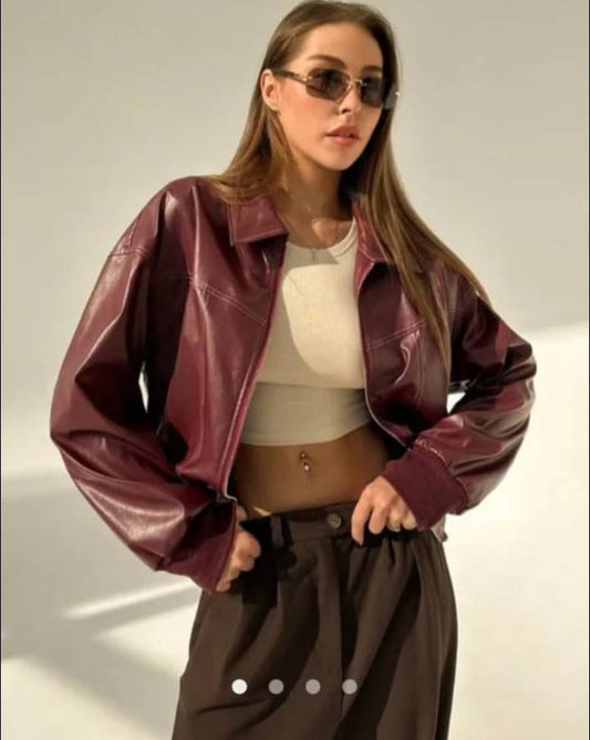 Faux Leather Jacket // Burgundy