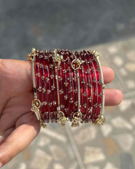 12 Bangles + 4 Ghungroo Set // Dark Red