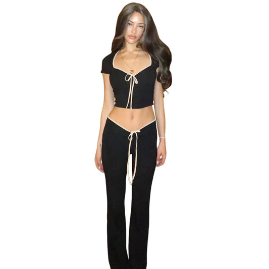 NEWME // Black Crop Top & Pants Set